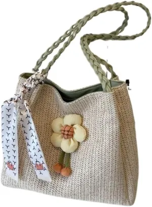Large capacity Bag Playful Flower - adorned Straw Crossbody Bag: Encounter Street Fashion Ladies shoulder Bag