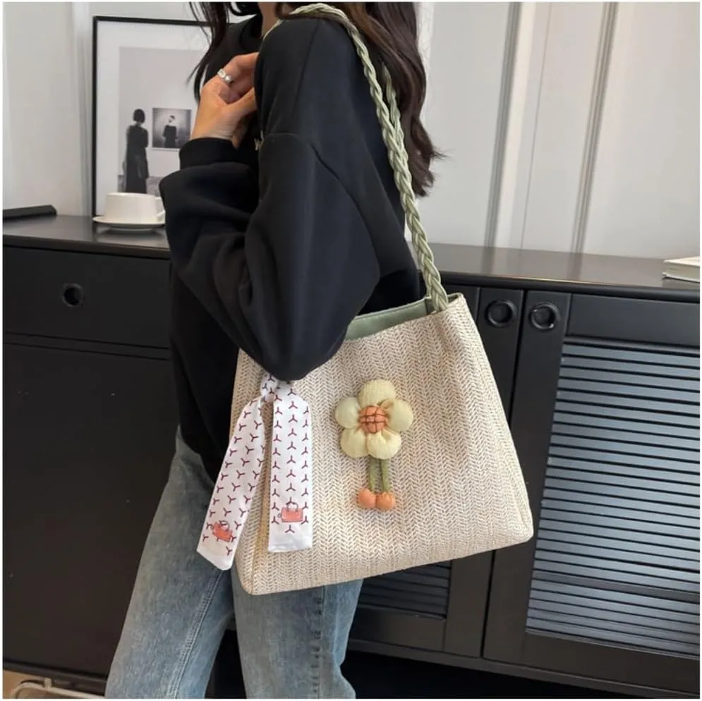 Large capacity Bag Playful Flower - adorned Straw Crossbody Bag: Encounter Street Fashion Ladies shoulder Bag
