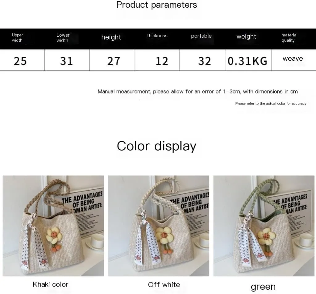 Large capacity Bag Playful Flower - adorned Straw Crossbody Bag: Encounter Street Fashion Ladies shoulder Bag