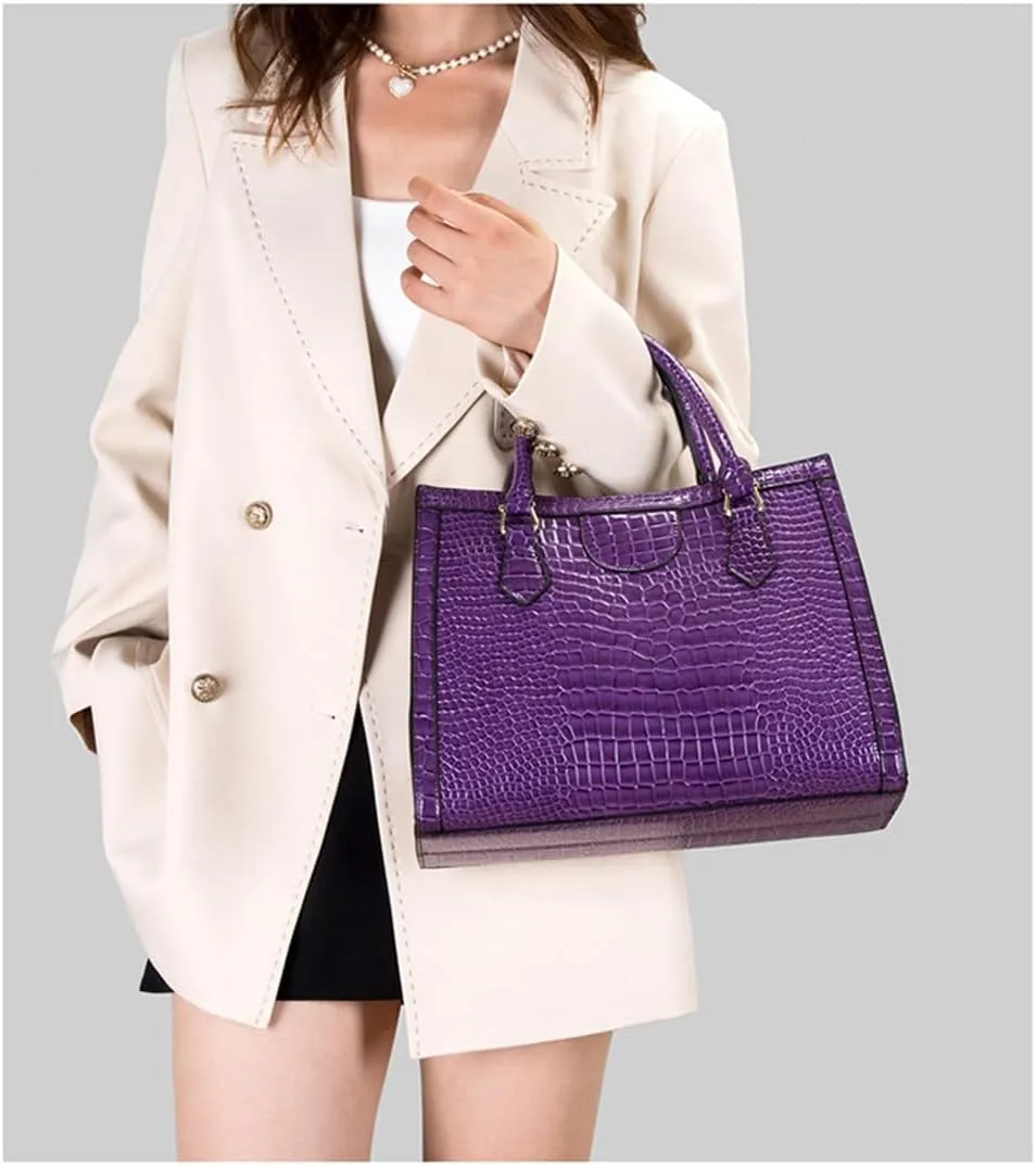 Large Crocodile Pattern Satchel Handbag for Women - Stylish Top Handle Tote & Crossbody Bag in Brown