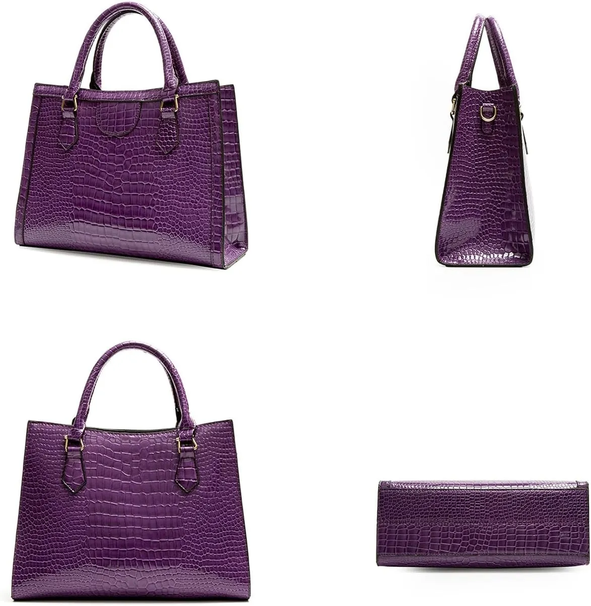 Large Crocodile Pattern Satchel Handbag for Women - Stylish Top Handle Tote & Crossbody Bag in Brown