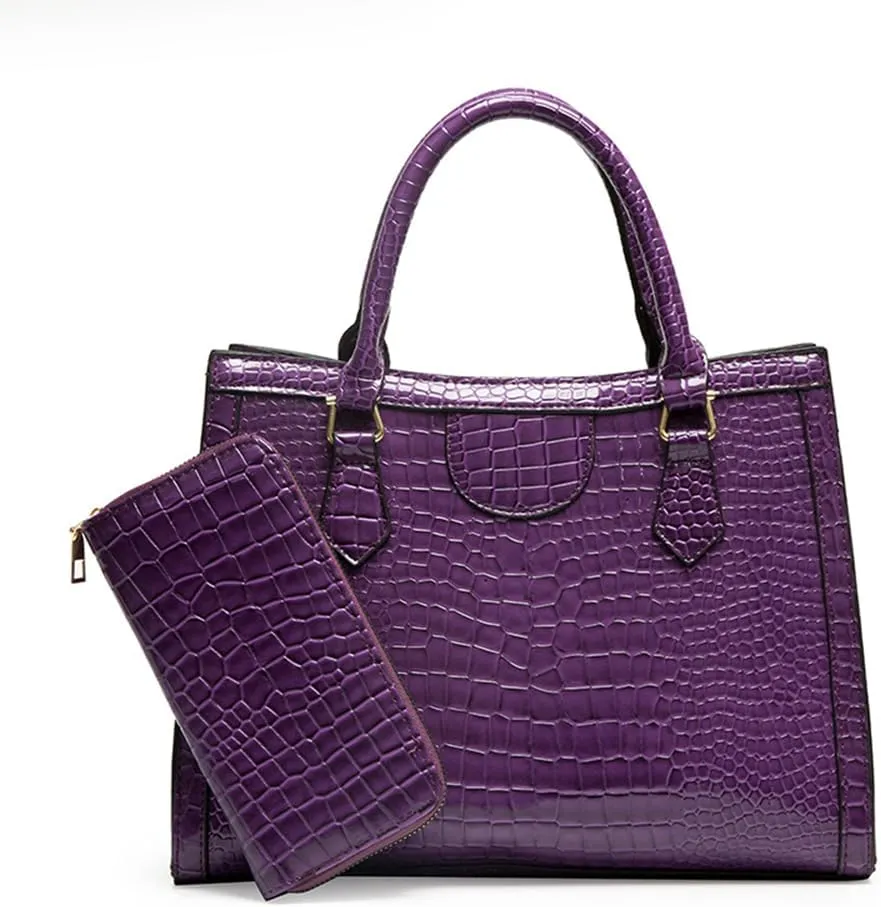 Large Crocodile Pattern Satchel Handbag for Women - Stylish Top Handle Tote & Crossbody Bag in Brown