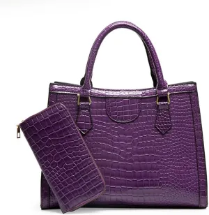 Large Crocodile Pattern Satchel Handbag for Women - Stylish Top Handle Tote & Crossbody Bag in Brown