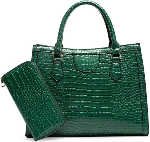 Large Crocodile Pattern Satchel Handbag for Women - Stylish Top Handle Tote & Crossbody Bag in Brown