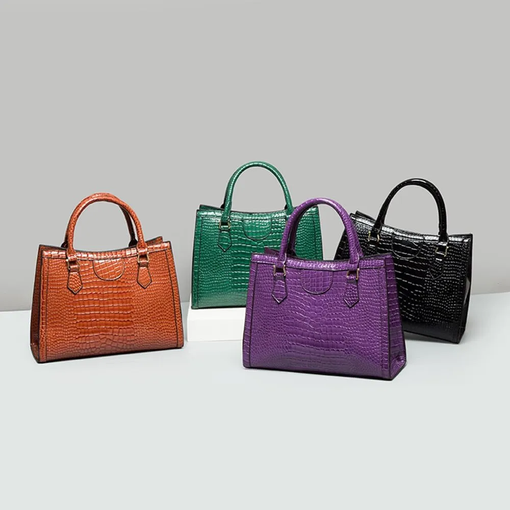 Large Crocodile Pattern Satchel Handbag for Women - Stylish Top Handle Tote & Crossbody Bag in Green