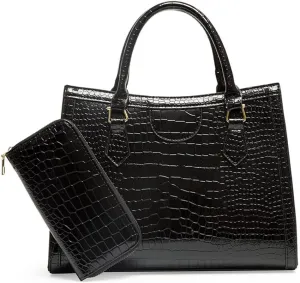 Large Crocodile Pattern Satchel Handbag for Women - Stylish Top Handle Tote & Crossbody Bag in Green