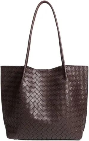 Large Leather Woven Tote Bag for Women - Braided Shoulder Handbag for Work, Shopping, Travel & Daily Use