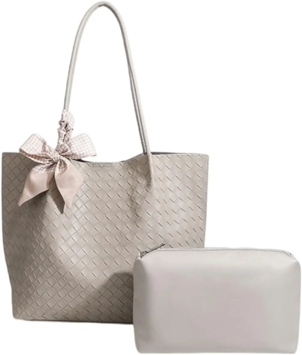 Large Leather Woven Tote Bag for Women - Braided Shoulder Handbag for Work, Shopping, Travel & Daily Use