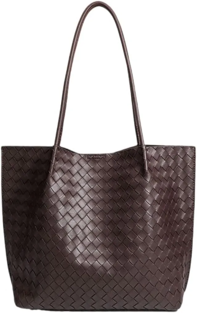 Large Leather Woven Tote Bag for Women - Braided Shoulder Handbag for Work, Shopping, Travel & Daily Use