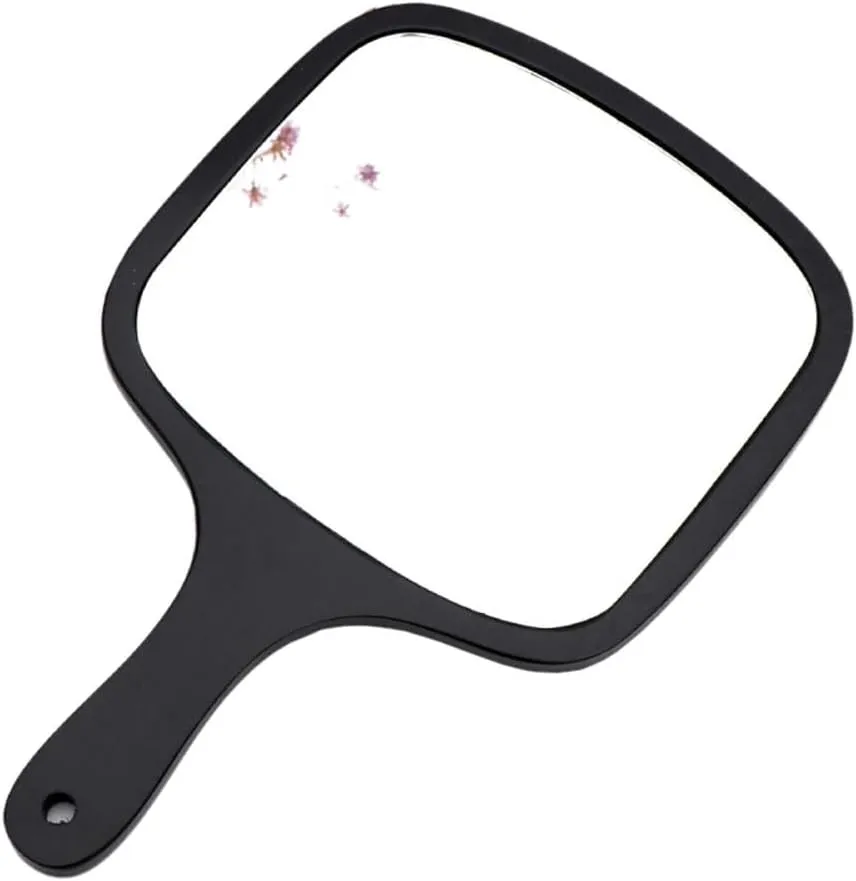 lasenersm 1 Piece Wooden Makeup Mirror Curved Edge Square Handheld Mirror with Handle Single Side Cosmetic Mirror Vanity Handheld Mirror Handheld Vanity Mirror, 8.66 x 12.8 Inches, Black