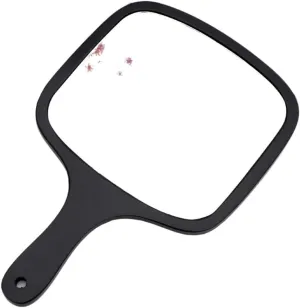 lasenersm 1 Piece Wooden Makeup Mirror Curved Edge Square Handheld Mirror with Handle Single Side Cosmetic Mirror Vanity Handheld Mirror Handheld Vanity Mirror, 8.66 x 12.8 Inches, Black