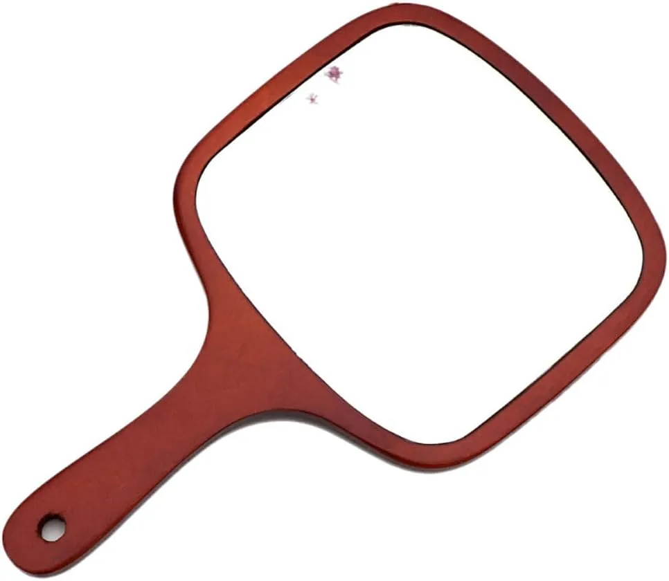 lasenersm 1 Piece Wooden Makeup Mirror Curved Edge Square Handheld Mirror with Handle Single Side Cosmetic Mirror Vanity Handheld Mirror Handheld Vanity Mirror, 8.66 x 12.8 Inches, Coffee