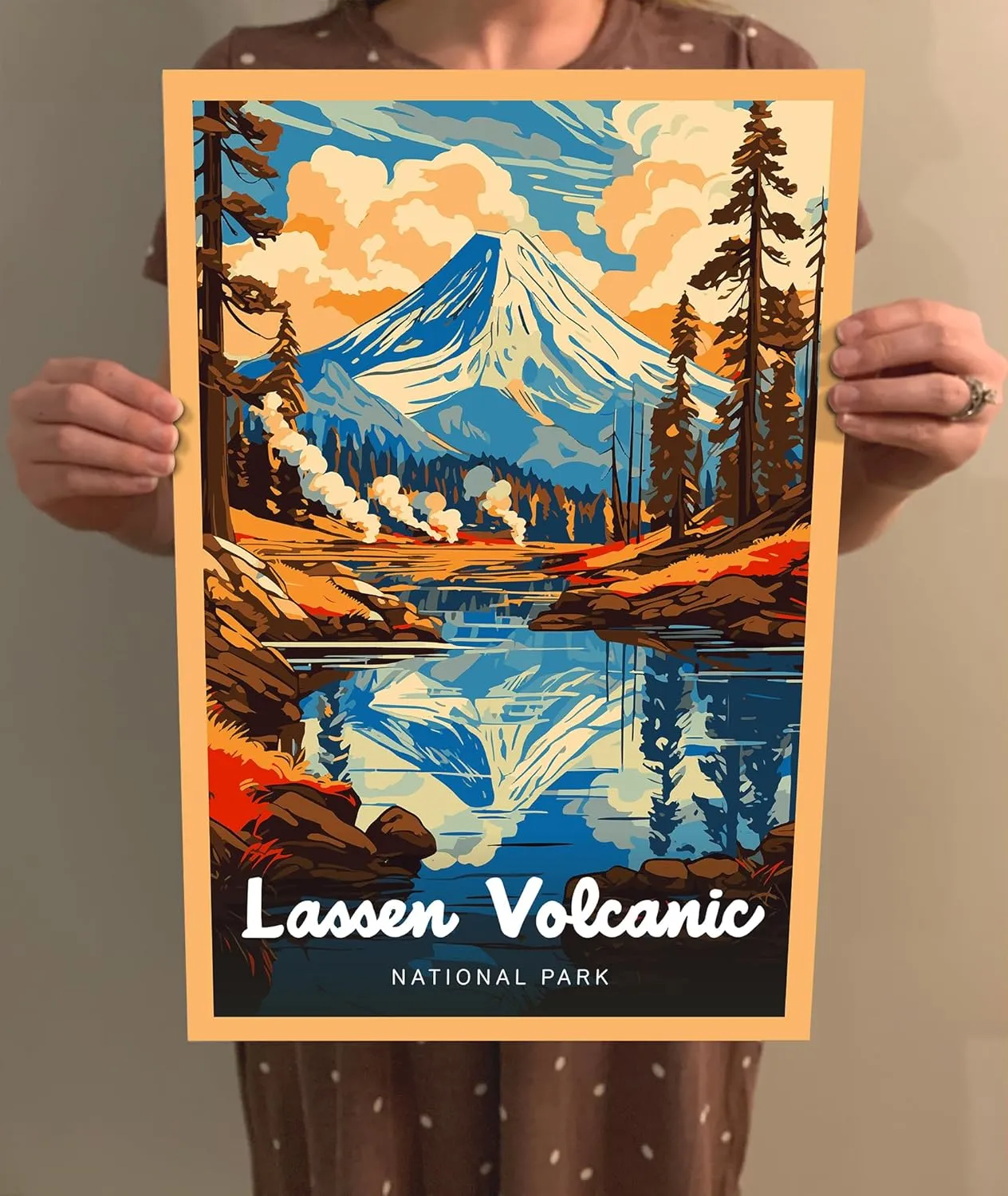Lassen Volcanic National Park Modern Style Travel Poster - 8x10-12x18-18x24-24x36 / 4x6 Postcard Designer Series Art Print USA United States Wall Art California (12x18 Inch Poster)