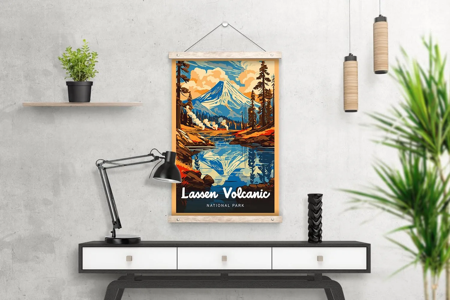 Lassen Volcanic National Park Modern Style Travel Poster - 8x10-12x18-18x24-24x36 / 4x6 Postcard Designer Series Art Print USA United States Wall Art California (12x18 Inch Poster)