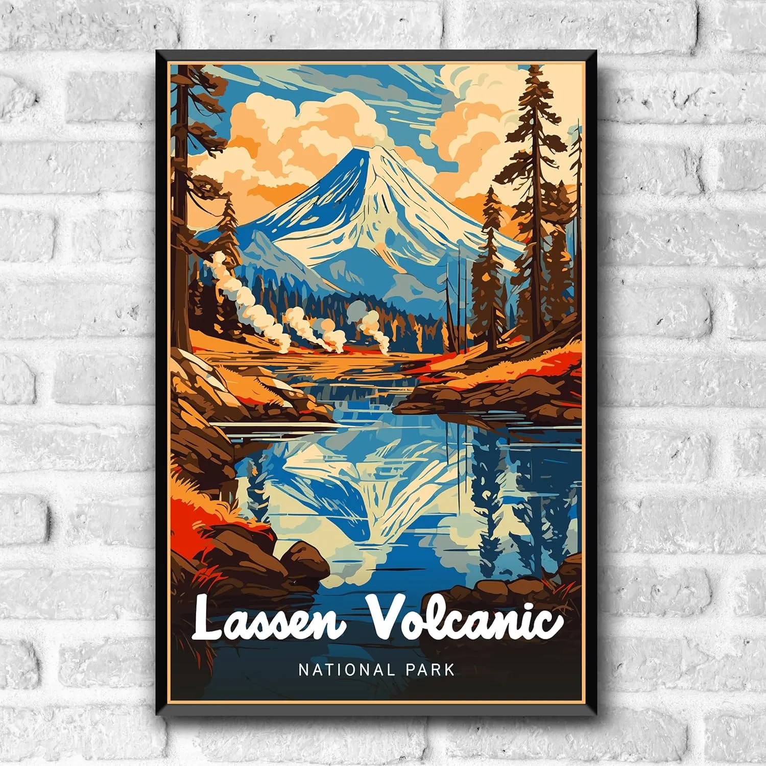 Lassen Volcanic National Park Modern Style Travel Poster - 8x10-12x18-18x24-24x36 / 4x6 Postcard Designer Series Art Print USA United States Wall Art California (12x18 Inch Poster)