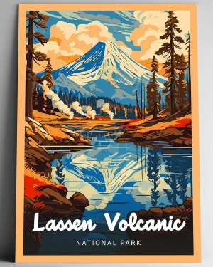 Lassen Volcanic National Park Modern Style Travel Poster - 8x10-12x18-18x24-24x36 / 4x6 Postcard Designer Series Art Print USA United States Wall Art California (12x18 Inch Poster)