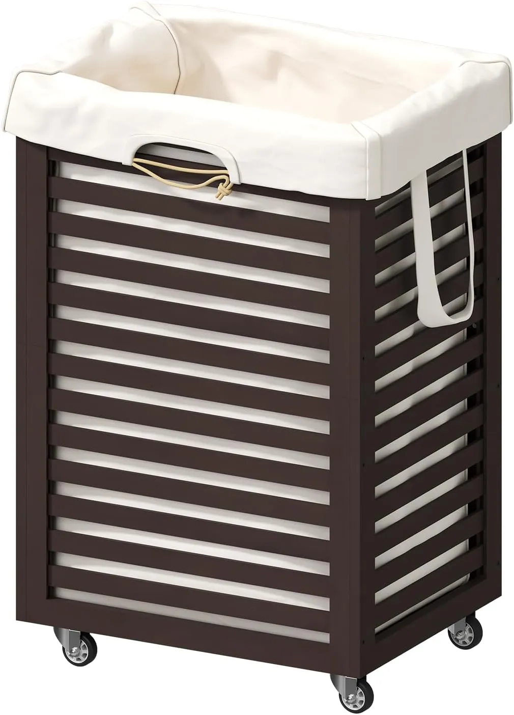 Laundry Basket,Laundry Basket with Wheels,Rolling Laundry Basket for Clothes,Small Laundry Basket for Bedroom,Brown
