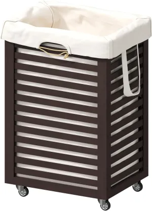 Laundry Basket,Laundry Basket with Wheels,Rolling Laundry Basket for Clothes,Small Laundry Basket for Bedroom,Brown