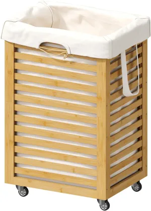 Laundry Basket,Laundry Basket with Wheels,Rolling Laundry Basket for Clothes,Small Laundry Basket for Bedroom,Natural