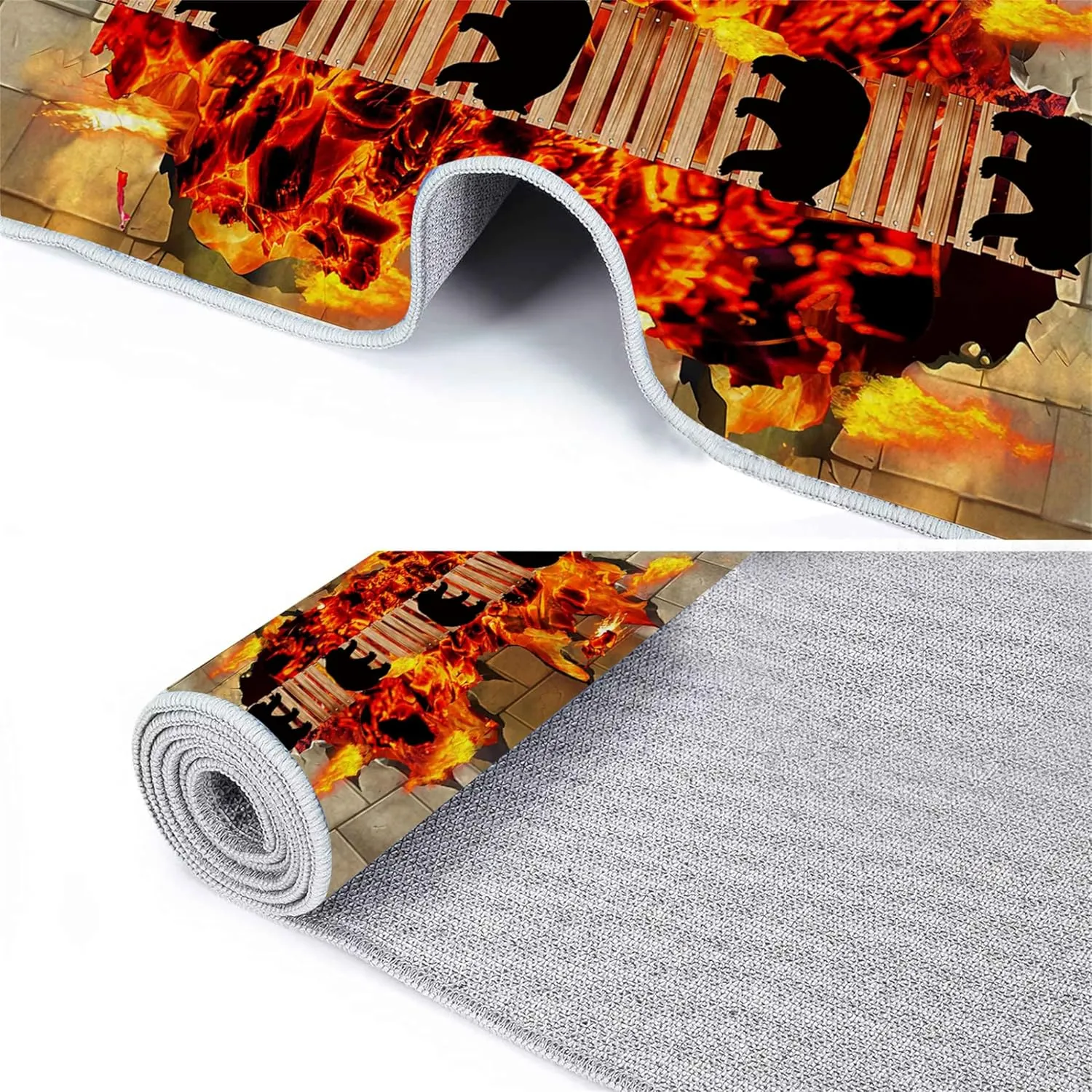 Lava Runner Rug 3D Optical Illusion Flame Volcano and Bricks Geometric Print Rugs Hot Lava Pattern Long Kitchen Rug Funny Aesthetics Decor Doormat for Indoor Hallway Corridor Entryway, 2x6ft