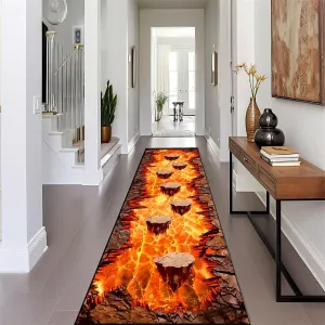 Lava Runner Rug 3D Optical Illusion Flame Volcano and Bricks Geometric Print Rugs Hot Lava Pattern Long Kitchen Rug Funny Aesthetics Decor Doormat for Indoor Hallway Corridor Entryway, 2x6ft