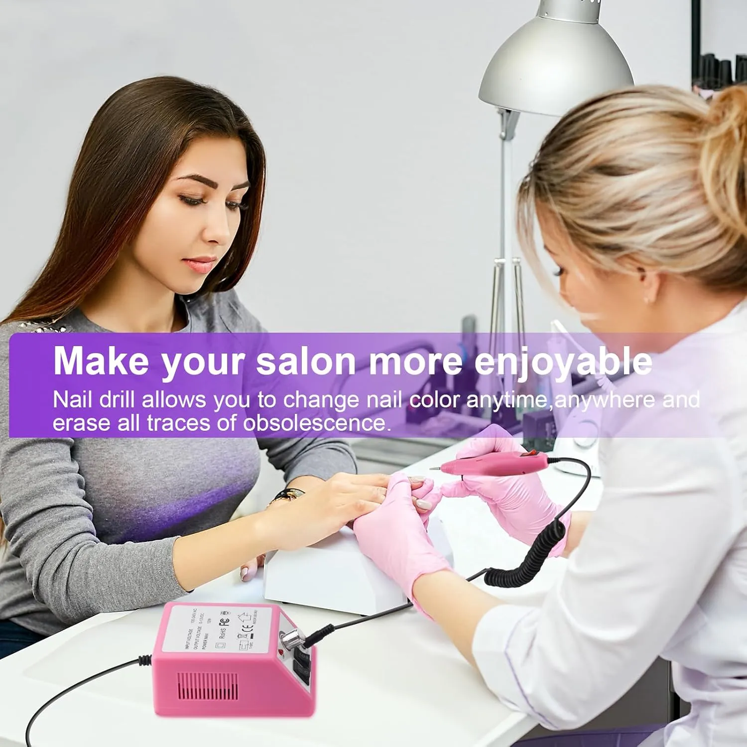 LAVAED Professional Nail Drill Electric Nail File Kit, Nail Filer Electric with 156pcs Sanding Bands and Nail Dril Bits for Acrylic, Gel Nail Manicure and Pedicure, Pink