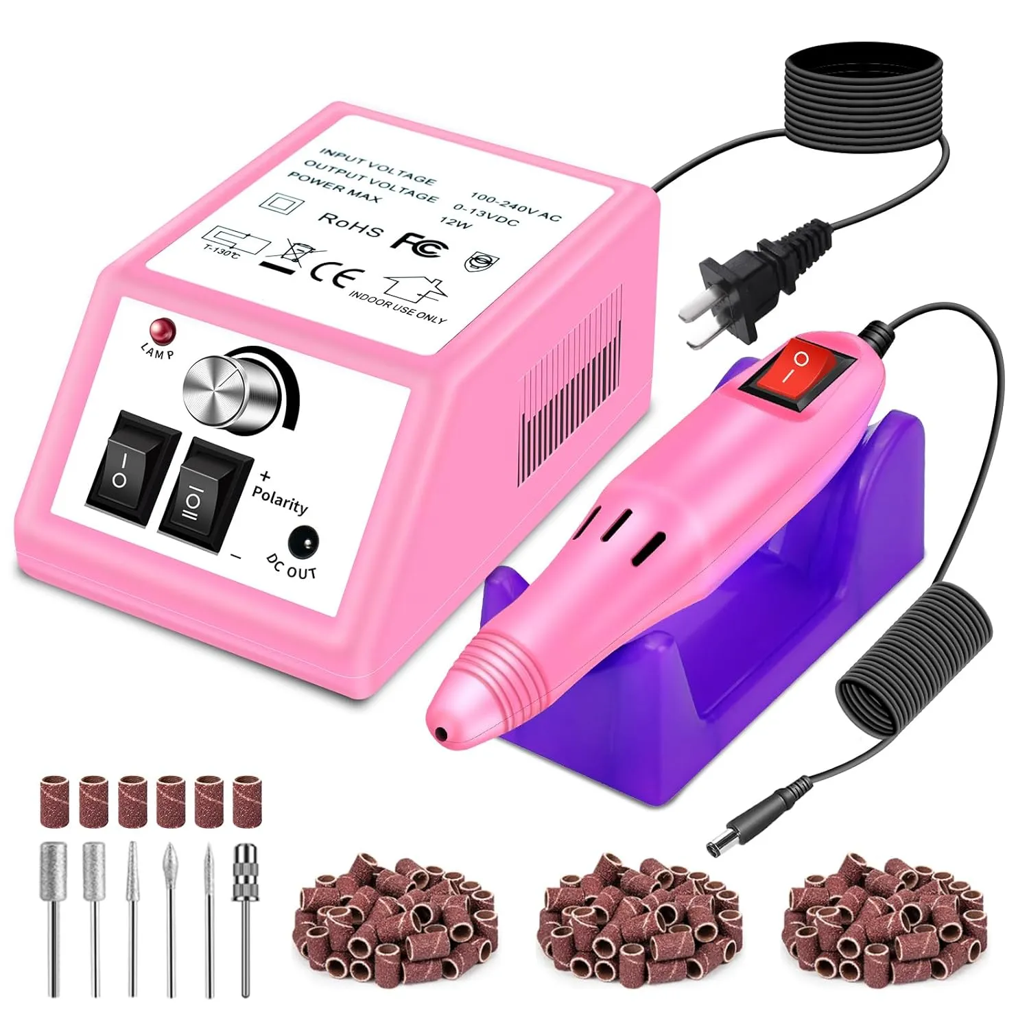 LAVAED Professional Nail Drill Electric Nail File Kit, Nail Filer Electric with 156pcs Sanding Bands and Nail Dril Bits for Acrylic, Gel Nail Manicure and Pedicure, Pink