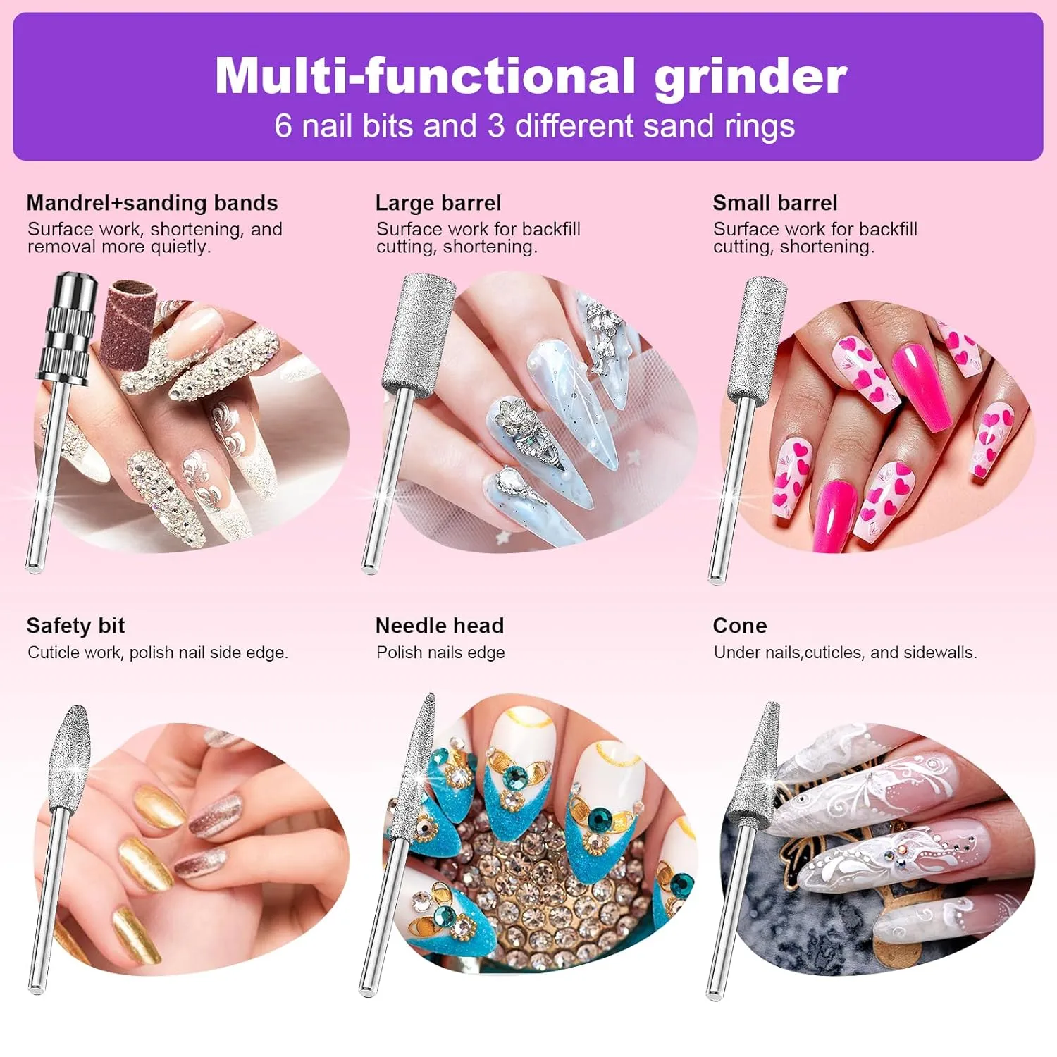 LAVAED Professional Nail Drill Electric Nail File Kit, Nail Filer Electric with 156pcs Sanding Bands and Nail Dril Bits for Acrylic, Gel Nail Manicure and Pedicure, Pink