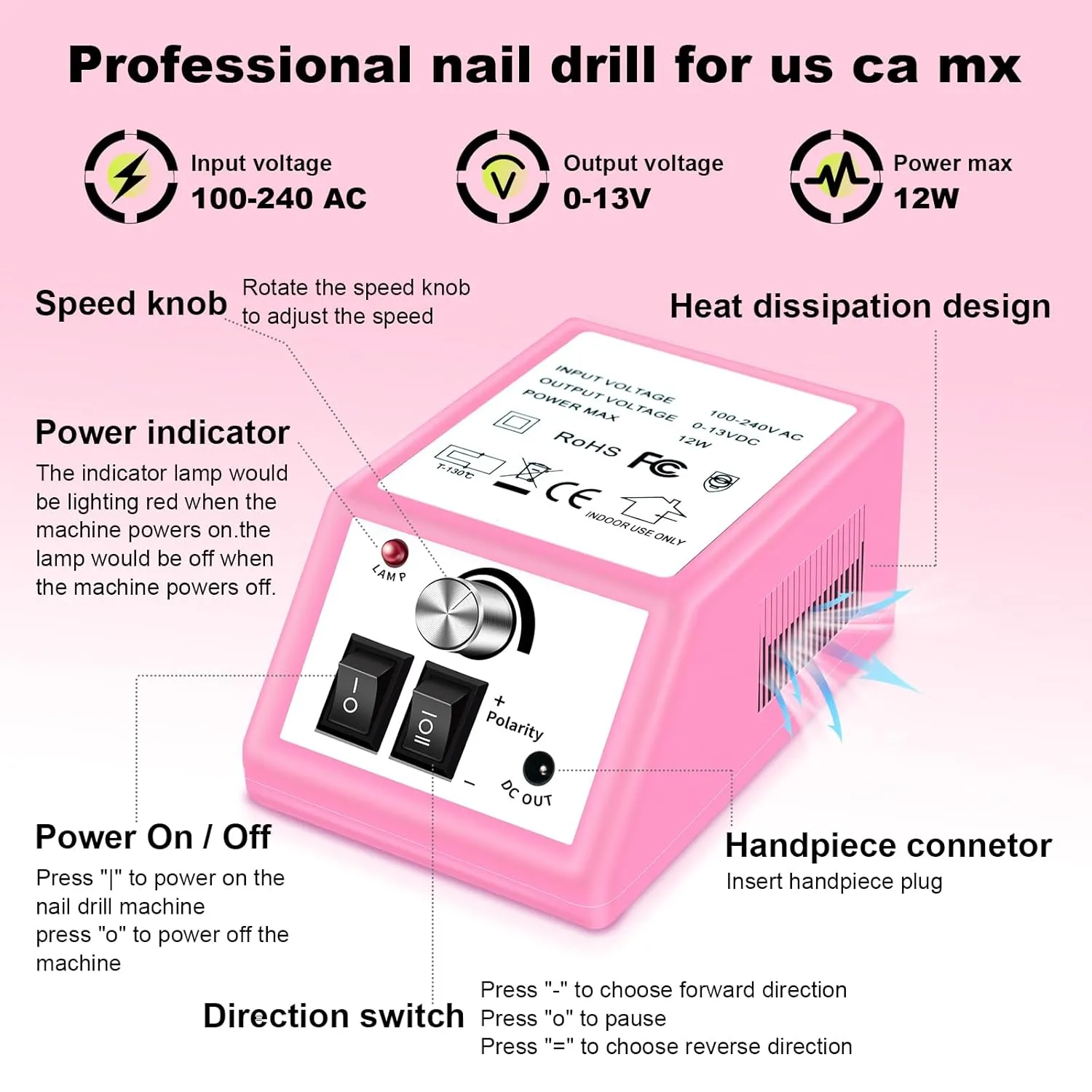 LAVAED Professional Nail Drill Electric Nail File Kit, Nail Filer Electric with 156pcs Sanding Bands and Nail Dril Bits for Acrylic, Gel Nail Manicure and Pedicure, Pink