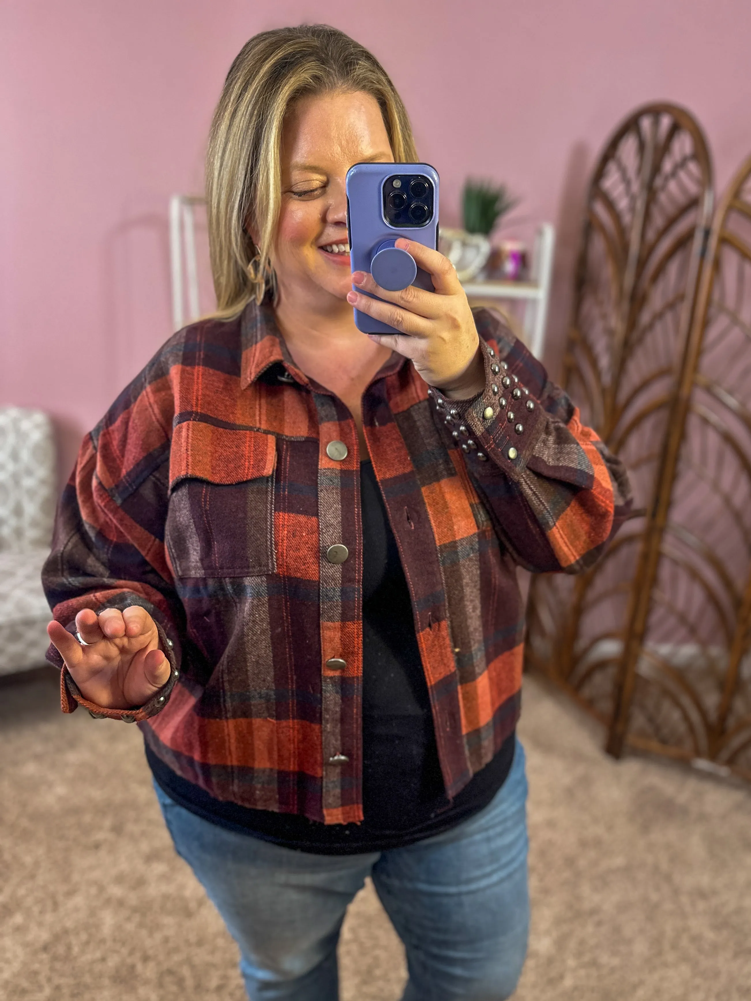 Leader of Packs Plaid Shacket - Brick