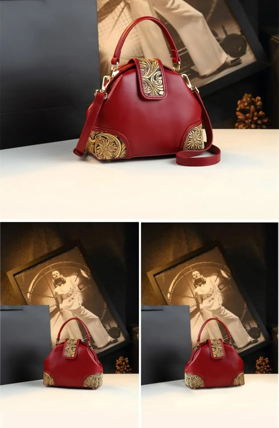 Leather Carving Design Purses For Women Top Handle Satchel Crossbody Handbags Small Dumpling Shoulder Messenger Bags