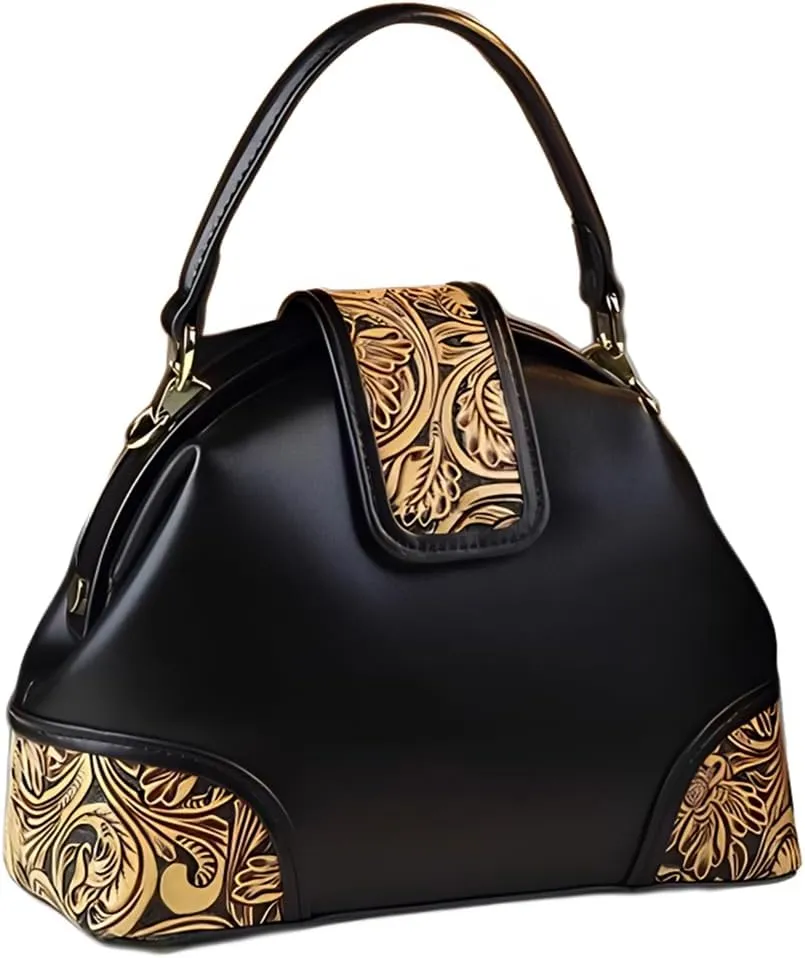 Leather Carving Design Purses For Women Top Handle Satchel Crossbody Handbags Small Dumpling Shoulder Messenger Bags