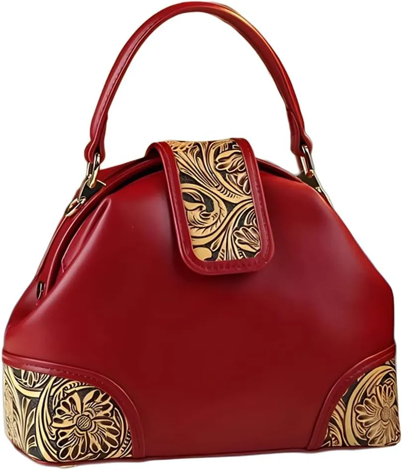 Leather Carving Design Purses For Women Top Handle Satchel Crossbody Handbags Small Dumpling Shoulder Messenger Bags