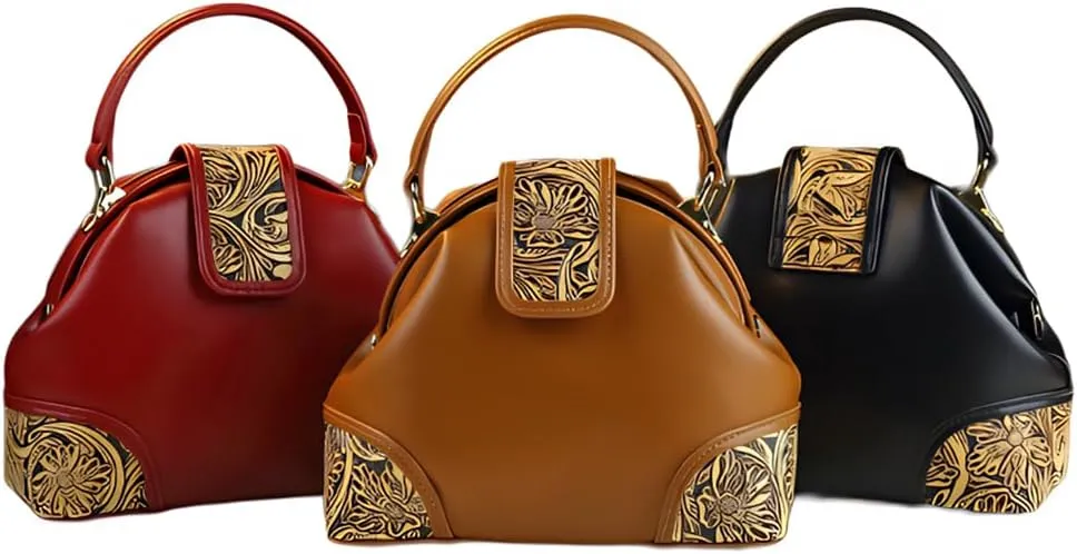 Leather Carving Design Purses For Women Top Handle Satchel Crossbody Handbags Small Dumpling Shoulder Messenger Bags