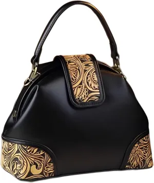 Leather Carving Design Purses For Women Top Handle Satchel Crossbody Handbags Small Dumpling Shoulder Messenger Bags