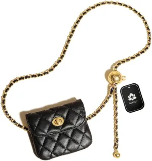 Leather Chain Belt Bag for Women Black Crossbody Waist Purse Fanny Pack Fashion Evening Clutch Mini Handbag Detachable