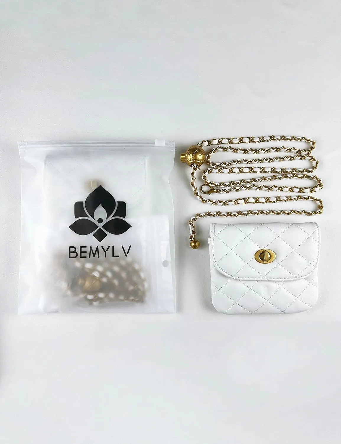 Leather Chain Belt Bag for Women Mini White Crossbody Waist Purse Fanny Pack Fashion Evening Clutch Detachable