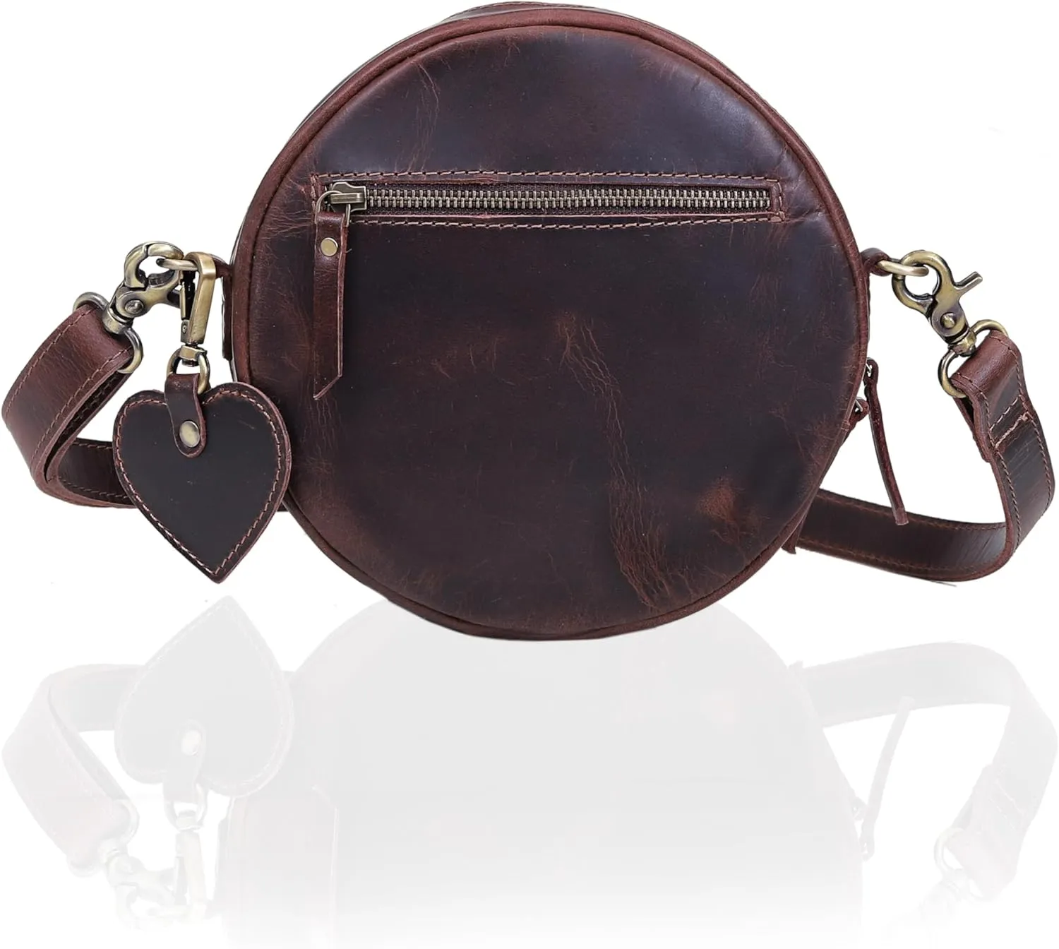 Leather Crossbody Bags for Women Trendy Circle Cross Body Shoulder Bag Designer Round Purses (Dark Brown)