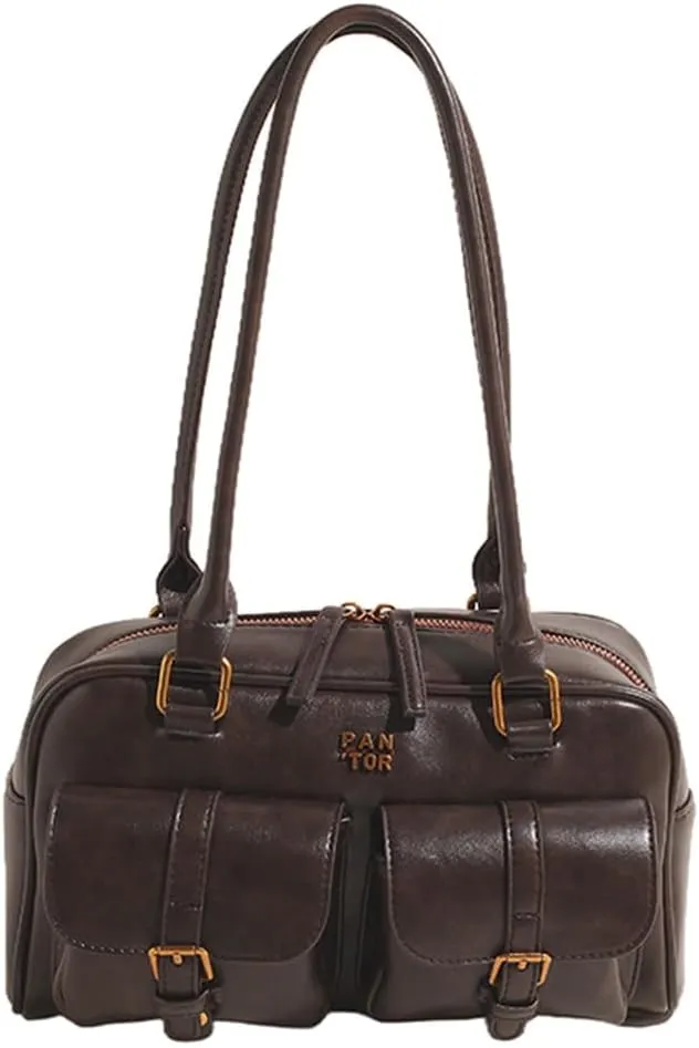Leather Top Handle Bags for Women Top Handle Purse Retro Handbag Multi Pocket Satchel Bag Shoulder Bag Underarm Bag