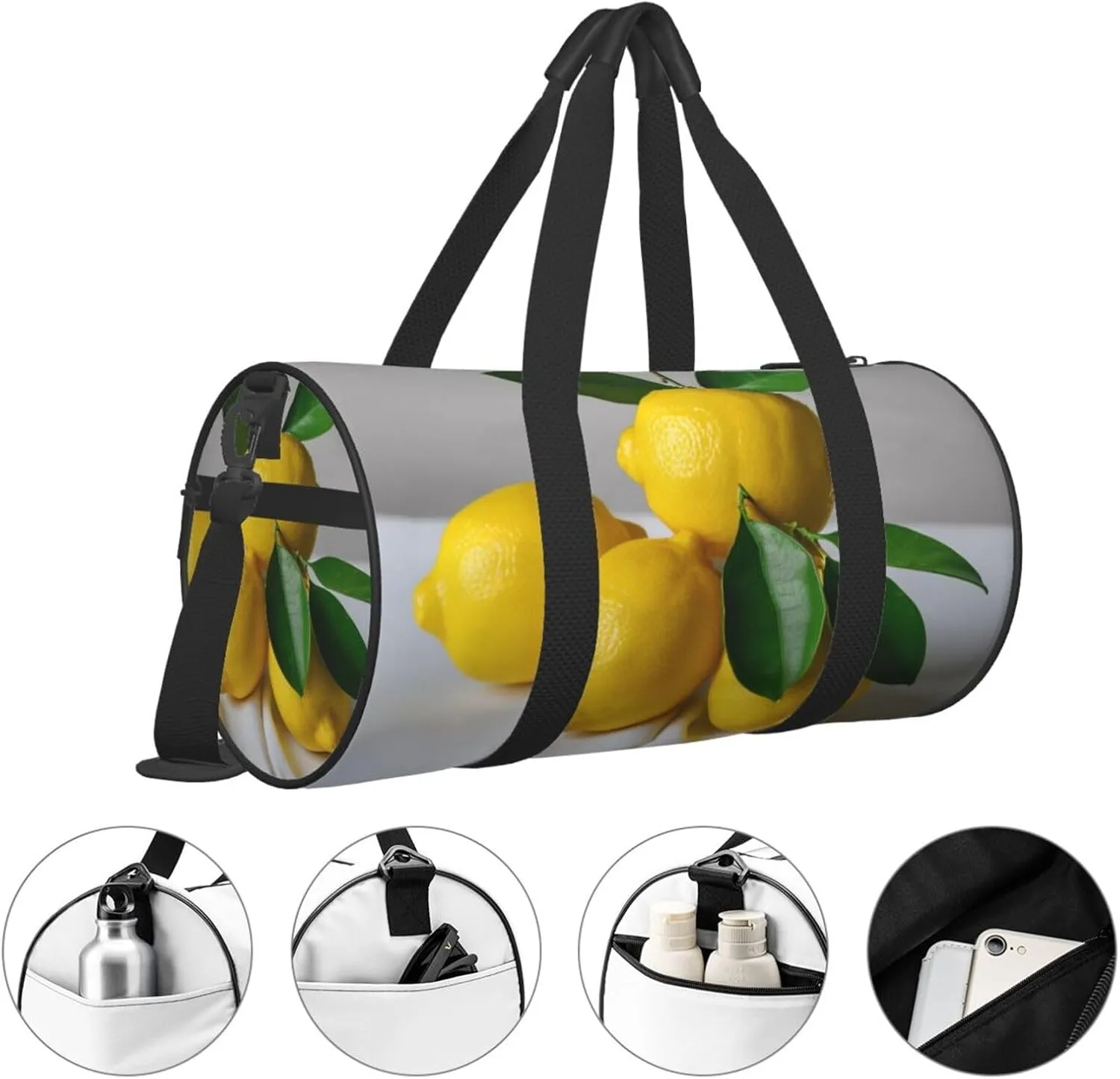 Lemon Printed Travel Bag,Round Personal Item Storage bag,Foldie Duffel Bag for Traveling Vacation,Fitness,Sports