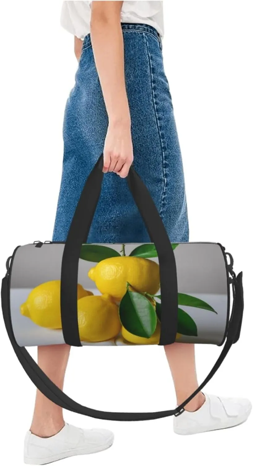 Lemon Printed Travel Bag,Round Personal Item Storage bag,Foldie Duffel Bag for Traveling Vacation,Fitness,Sports