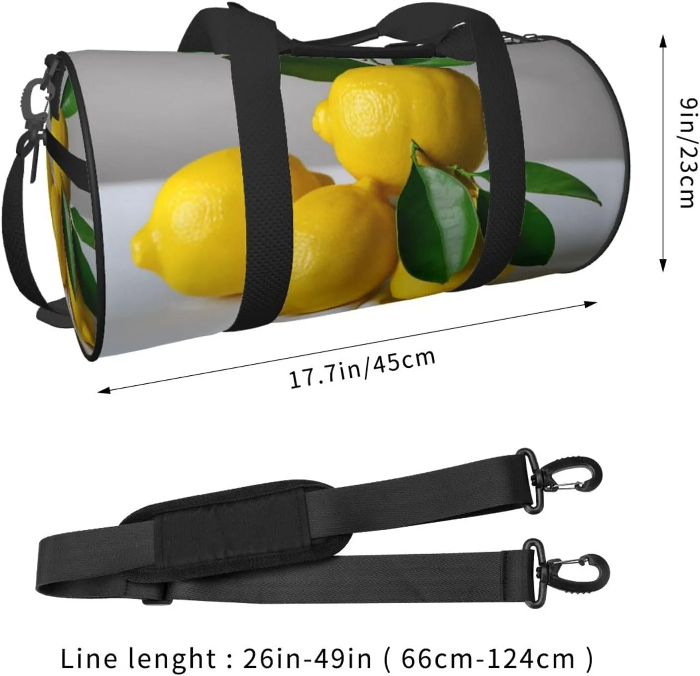 Lemon Printed Travel Bag,Round Personal Item Storage bag,Foldie Duffel Bag for Traveling Vacation,Fitness,Sports