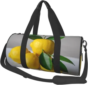 Lemon Printed Travel Bag,Round Personal Item Storage bag,Foldie Duffel Bag for Traveling Vacation,Fitness,Sports