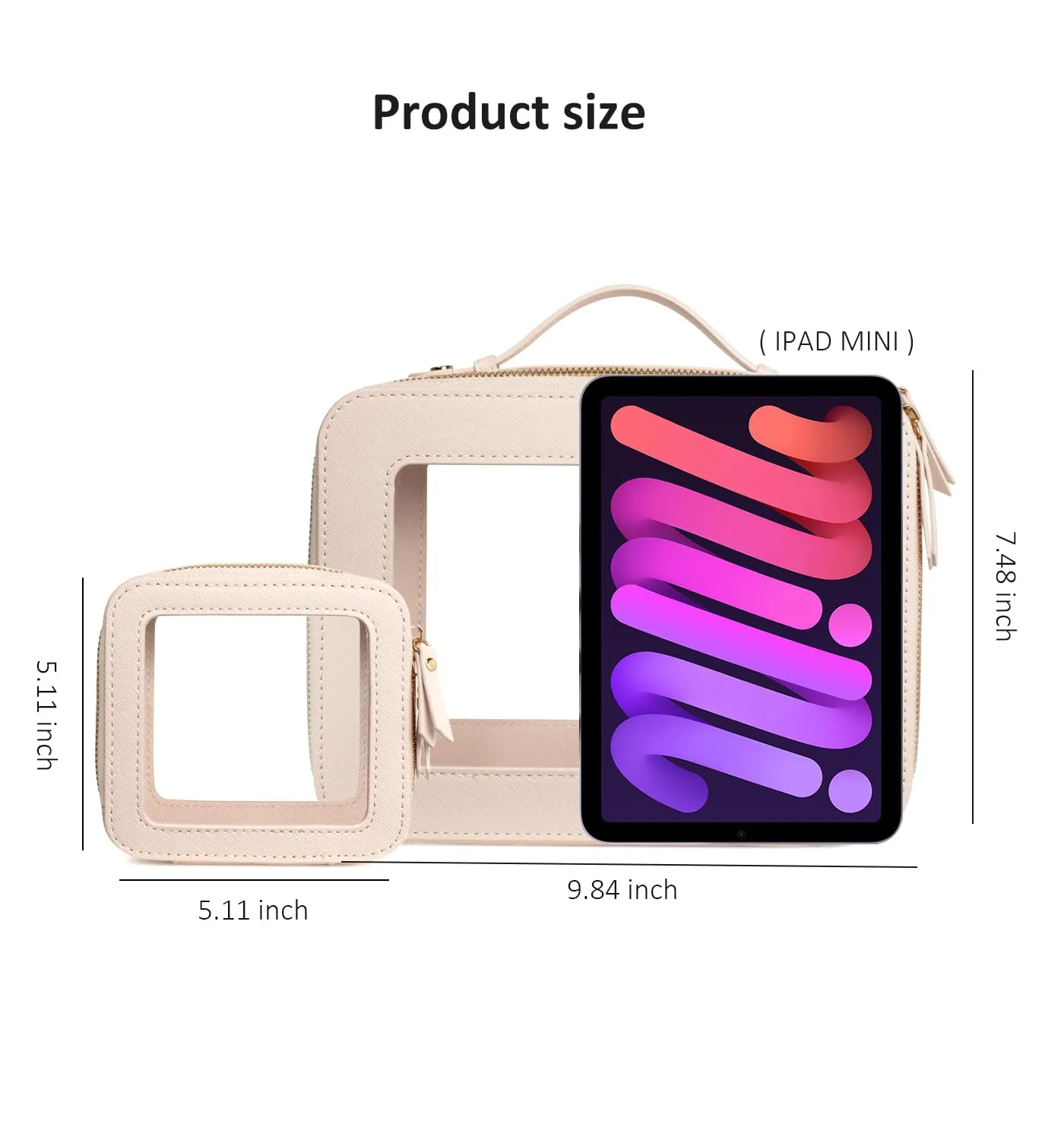 LETGO Clear Makeup Bags Set - TSA Approved Toiletry Bag with Handle Large Opening, Clear Toiletry Bags Case Pouch for Traveling Travel Car Orangizer Storage Essentials(Mini Large Beige)