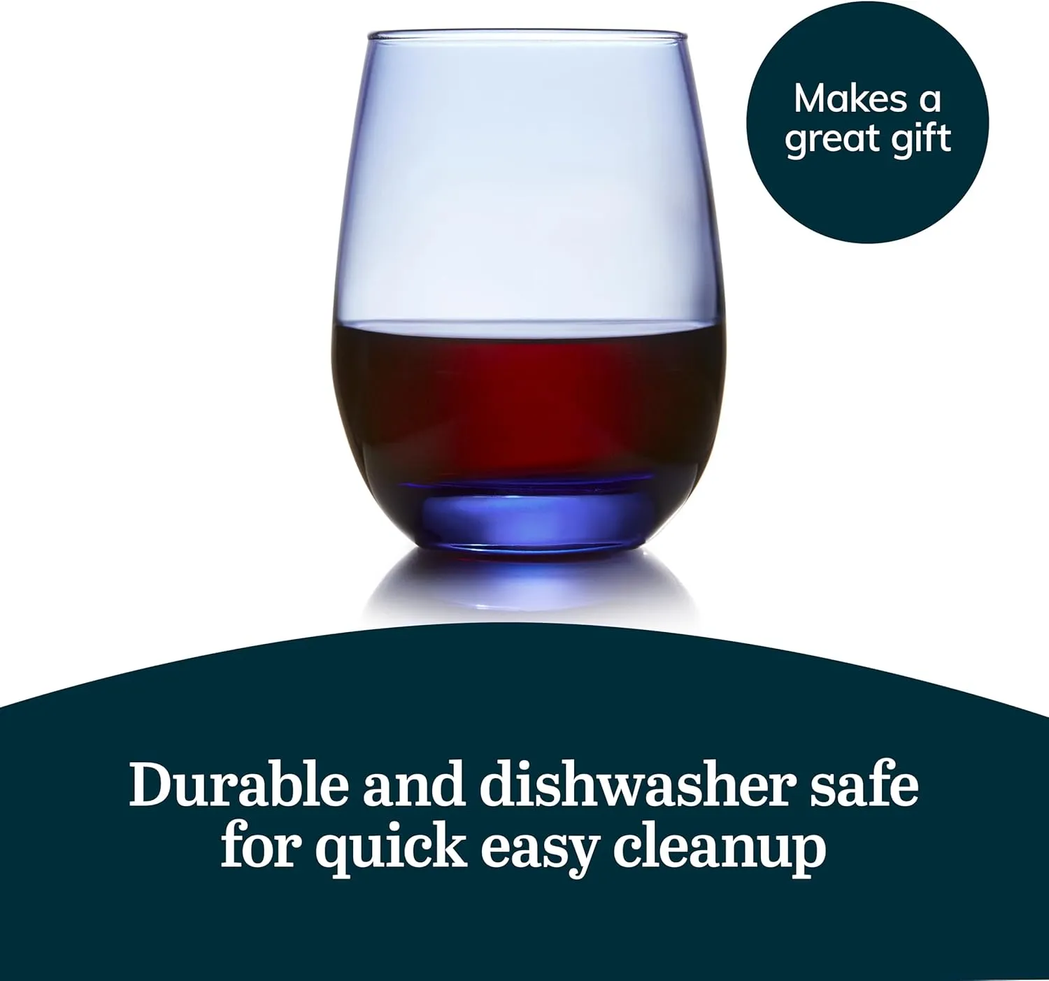 Libbey Classic Blue All-Purpose Stemless Wine Glass Set, Timeless Wine Glasses Set of 6, 15.25 Oz, Modern Wine Glasses Set for Dinners and Weeknights