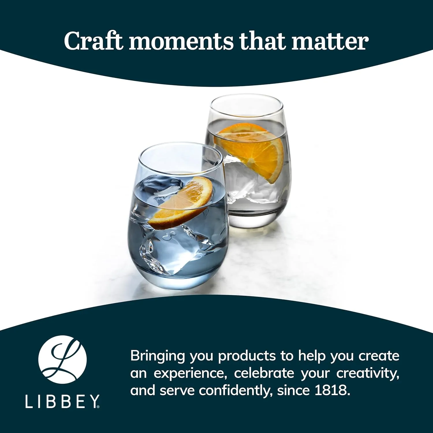 Libbey Classic Blue All-Purpose Stemless Wine Glass Set, Timeless Wine Glasses Set of 6, 15.25 Oz, Modern Wine Glasses Set for Dinners and Weeknights