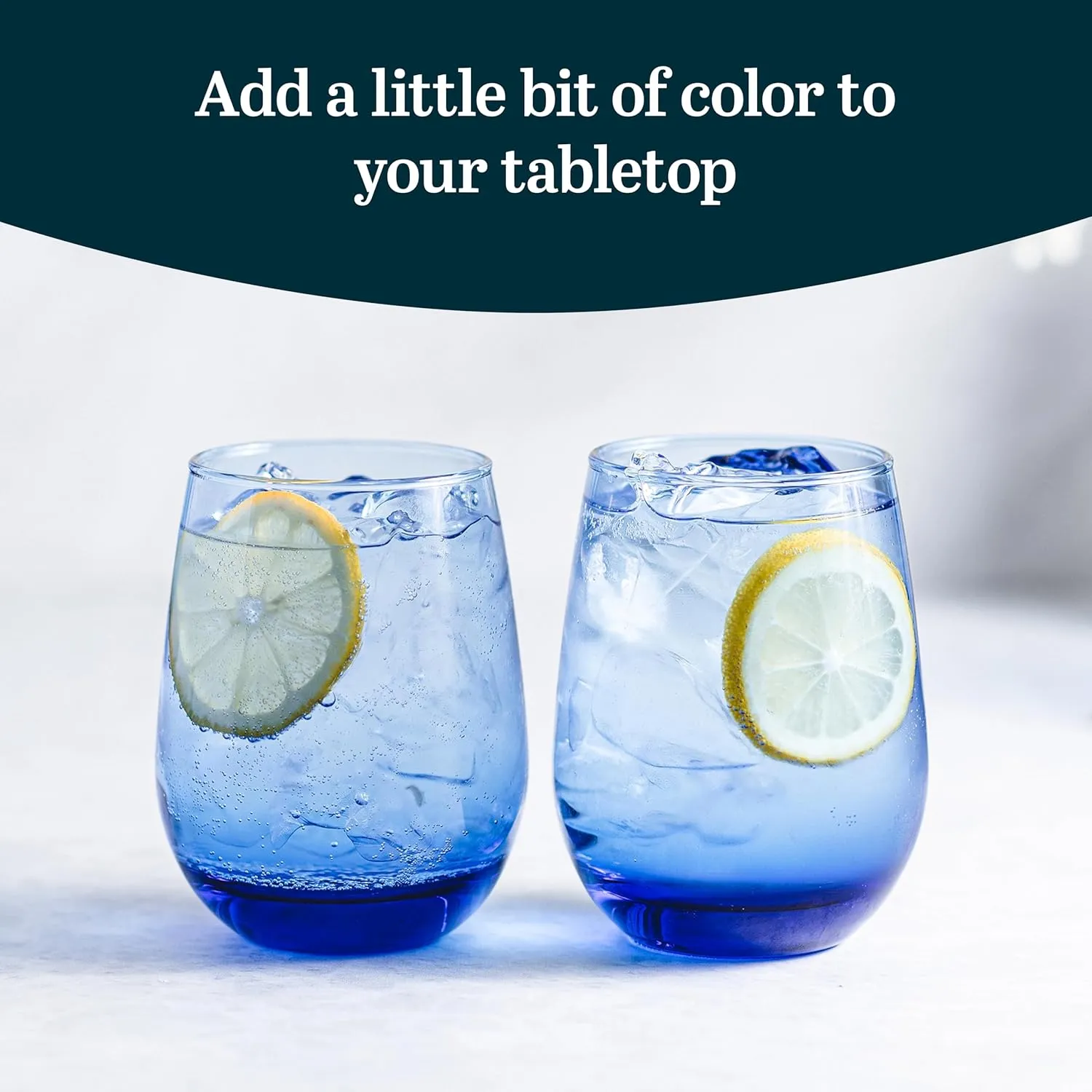 Libbey Classic Blue All-Purpose Stemless Wine Glass Set, Timeless Wine Glasses Set of 6, 15.25 Oz, Modern Wine Glasses Set for Dinners and Weeknights