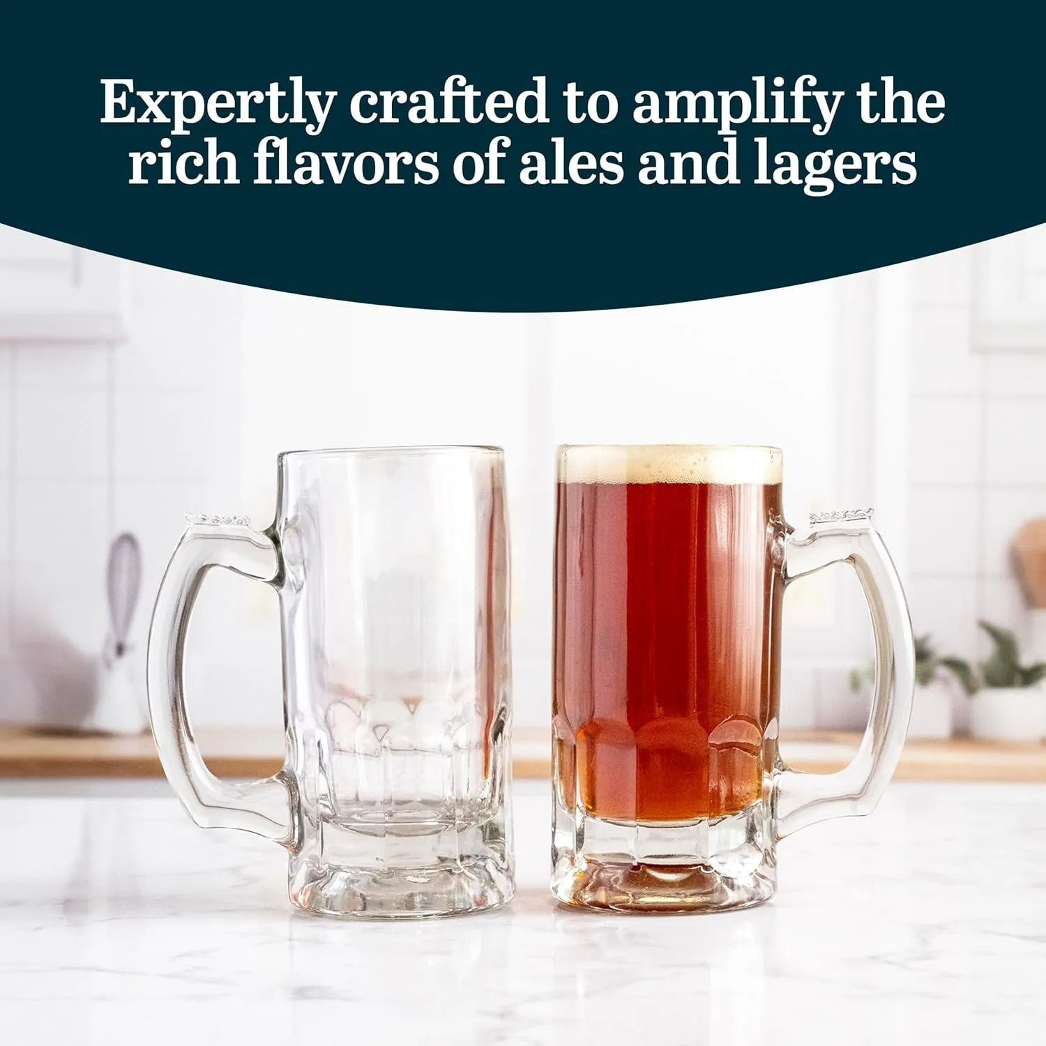 Libbey Craft Brews Glass Beer Mug Set, Large Beer Glasses Set Of 4 to Serve Ales and Lagers, Timeless Glass Beer Mugs for Freezer
