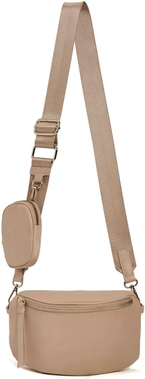 Like Dreams Small Crossbody Bum Bag for Women | Lightweight Nylon Fanny Pack with Detachable Airpods Pouch | Stylish Crossbody Bag (Nude)