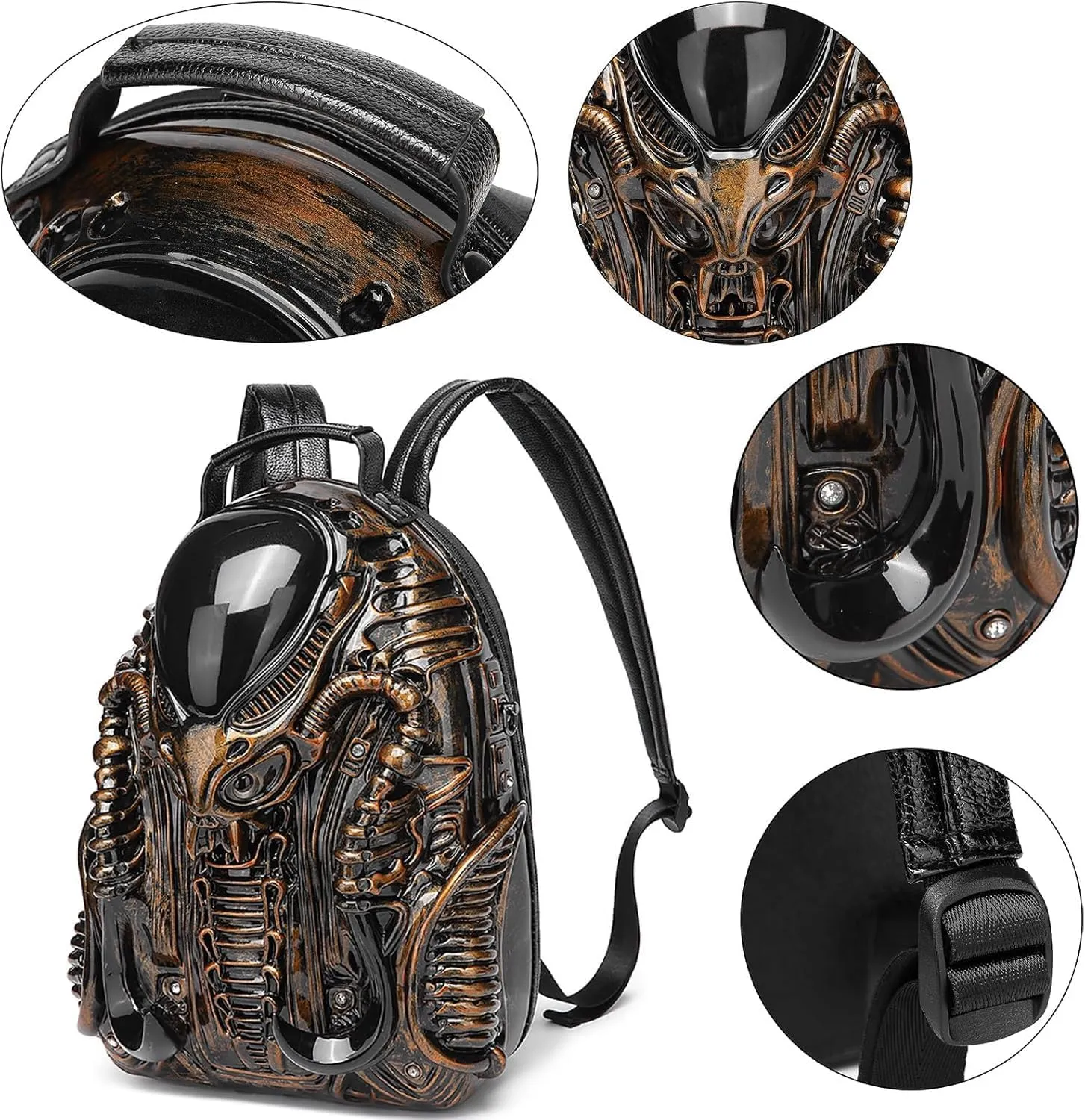 LipSki 3D Xenomorph Shaped Backpack, Steam Punk for Men or Women Y2K Personality Travel Handbag PVC Unique Novelty Alien Purse (white)